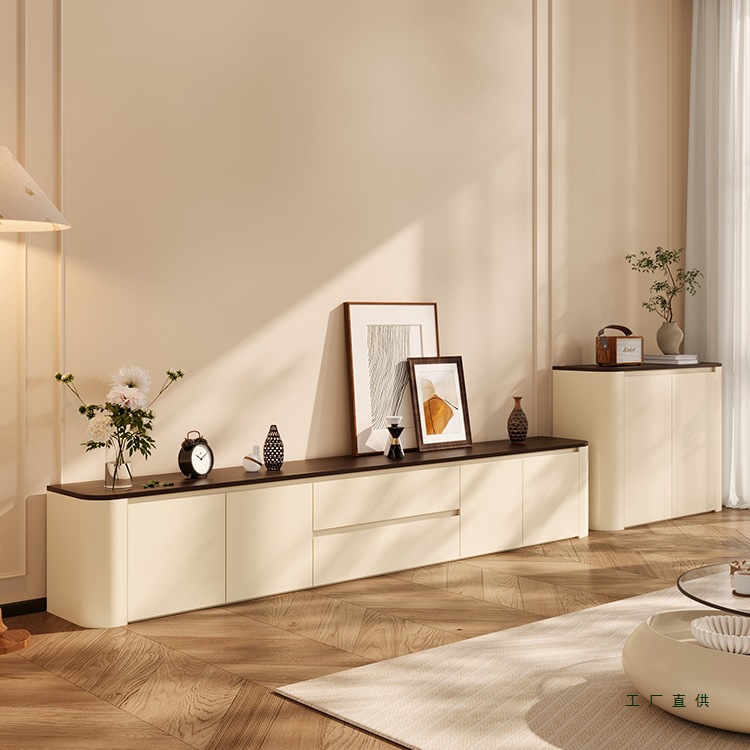 Small Apartment Cream Mid-Century Style Tv Cabinet Floor-Standing Storage Storage Cabinet Integrated Living Room Home Side Cabinet Combination