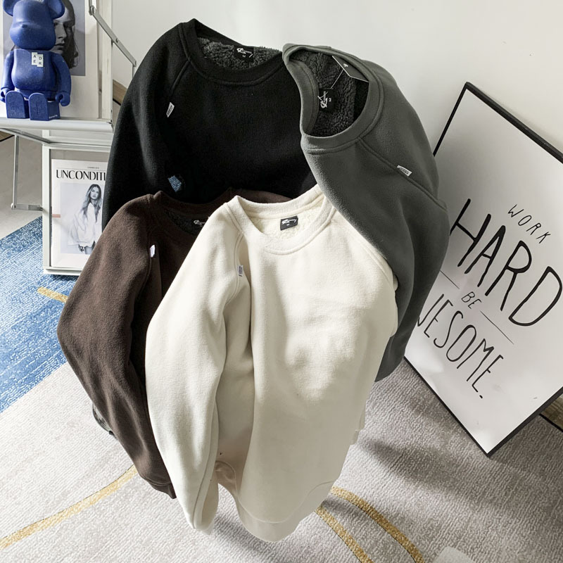 fleece-lined thick double-sided fleece! Autumn and Winter Loose Casual Round Neck Sweat Men's and Women's Home Warm Fleece Top