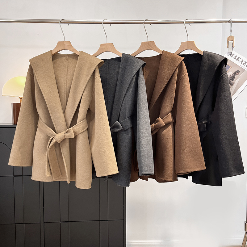 He7900+! 2025 New Winter Loose Wool Blended Double-Sided Woolen Mid-Length Hooded Outwear for Women