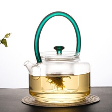 厂家批发髙硼硅玻璃湖绿新中式简约君子提梁功夫煮泡茶壶套装礼品
