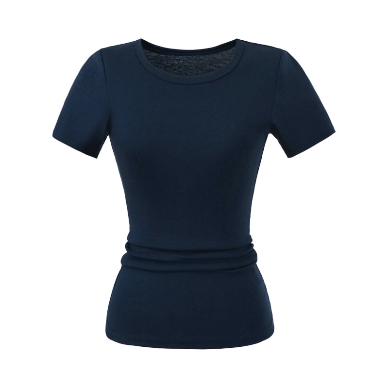 テンセル速乾ソフトVネック半袖Tシャツカセットタイト弾性痩身ラウンドネックトップ女性用夏ヨーロッパとアメリカのバッチ|undefined