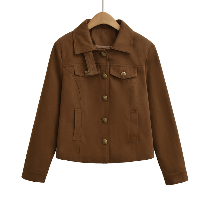 American Retro Style Lapel Waxed Craft Jacket for Women, Lazy and Versatile Workwear Style Jacket, Autumn and Winter Cardigan Top