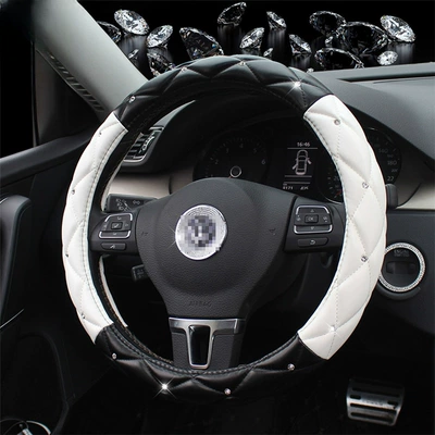 Steering wheel cover, Sales Amazon Car Diamond-Studded Steering - black-and-white-36-38cm
