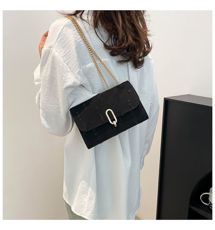 Women's Gender Women's Small Cloth Solid Color Classic Style Chain Square Lock Clasp Shoulder Bag