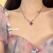 钛钢紫色爱心闪钻甜酷项链少女原宿小安妮吊坠卫衣链辣妹潮配饰