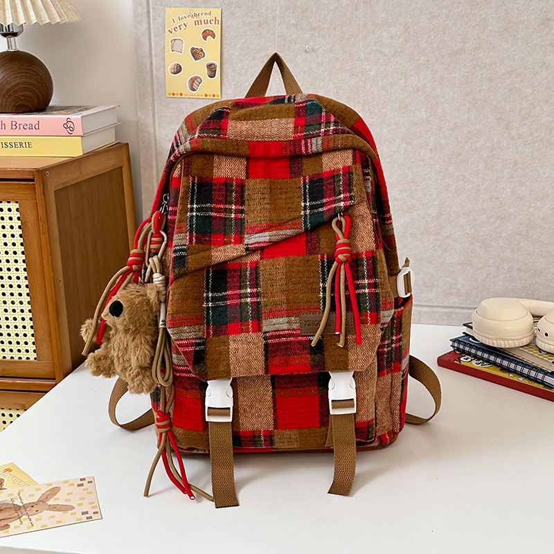 2025 nuevos bolsos a cuadros retro mujeres de gran capacidad estudiantes de secundaria con bolsos de ocio y Turismo