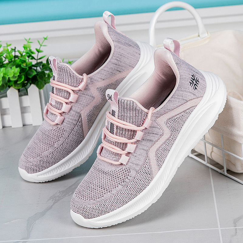 5906 Women's Shoes Fly-knit Sneakers Spring and Summer Low-top Hollow Breathable Mesh Running Shoes Lightweight Mom Shoes Walking Shoes