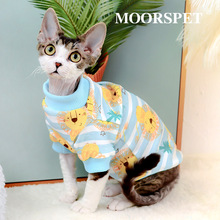 MOORSPET卡通小熊T恤无毛猫衣服 斯芬克斯德文猫衣服薄款打底卫衣