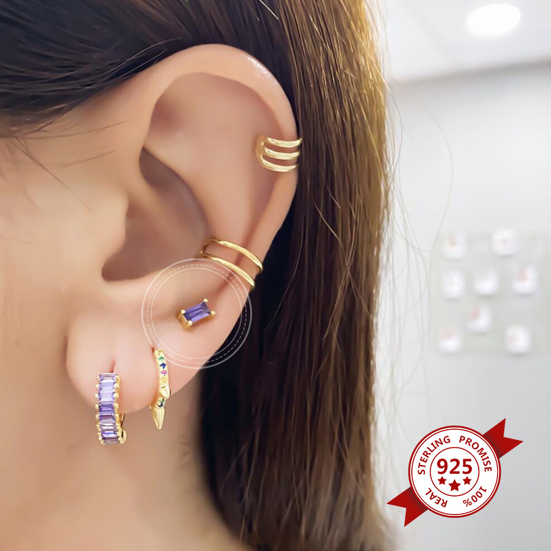 Europa Y América Cruz De La Aguja De Plata De Ley Multi-color Zircon Pendientes De Tachuela De Las Mujeres Simple Pequeño Cuadrado De Moda Todos Los Pendientes De Plata display picture 14