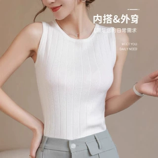 针织吊带背心女春夏新款修身内搭打底衫无袖t恤女设计感小众上衣