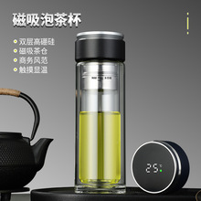 高档智能磁吸茶水分离泡茶杯双层透明便携隔热水杯水晶商务玻璃杯