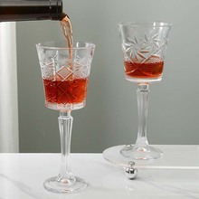 复古竖条纹红酒杯高脚玻璃杯欧式家用香槟杯高颜值葡萄酒杯果酒杯