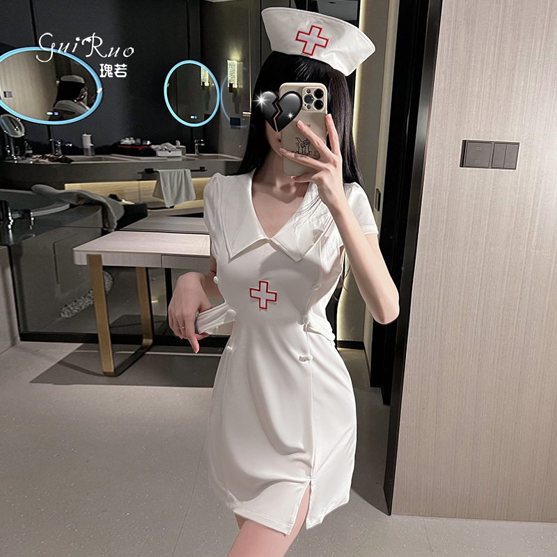 Guiruo sexy underwear business attire sexy solid color hot split nurse attire role-playing uniform suit 1691
