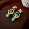 Серебристый штифт — винтажные круглые серьги с бирюзой, каплей, ажуром и жемчугом, кисти