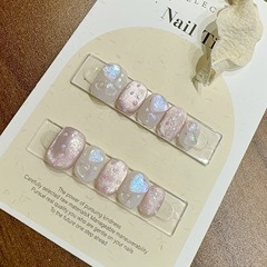 粉色愛心波點炫彩爆閃鑽貓眼短款可愛溫柔小清新純手工穿戴甲