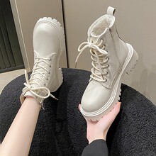 2024年冬季新款女靴厚底皮靴女鞋系带短靴英伦风马丁靴秋冬女鞋