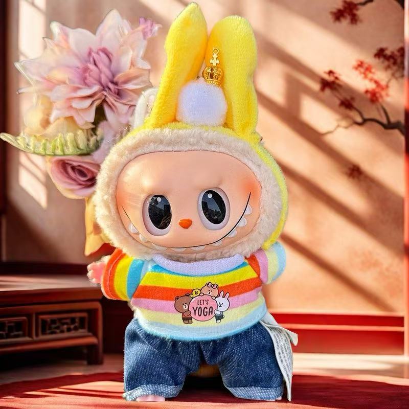 Nuevo conjunto de ropa y gorro de peluche con cara de "Sugar Glue" para muñecas, colgante de peluche, juguete Labuba, amuleto para bolso.