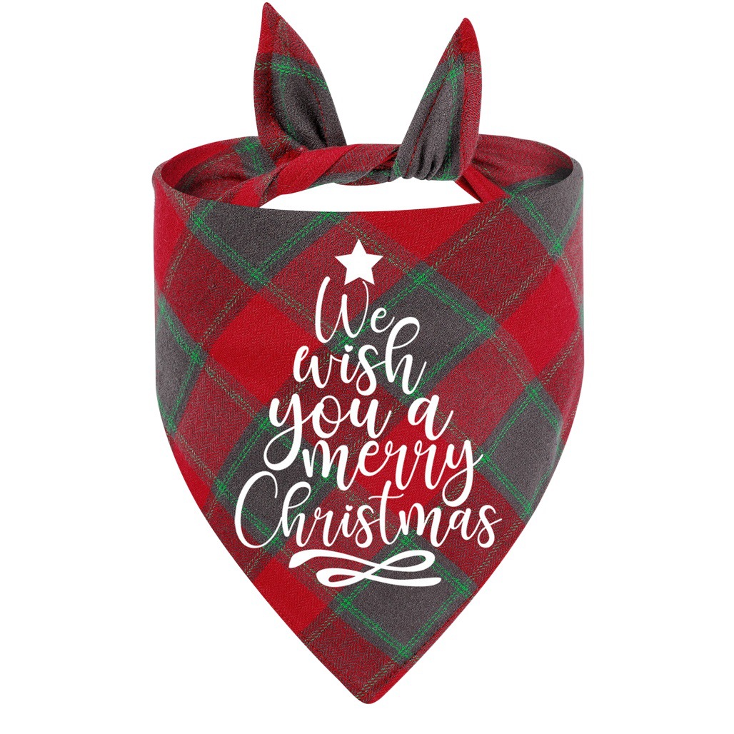 Fabricante en stock transfronterizo exclusivo algodón plaid mascota toalla triángulo perro saliva toalla Navidad mascota saliva toalla