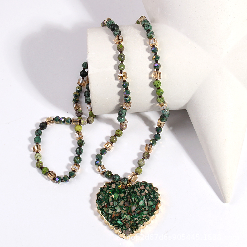 70g Weight Sweater Chain Classification Glass Chain Material 1 Piece Quantity Daily Occasion Glass Material Heart Shape Pattern Women's Gender Beaded, Plating Design Bohemian Style Bohemian Heart Shape Glass Stone Sweater Chain In Bulk Natural Stone Necklace 8