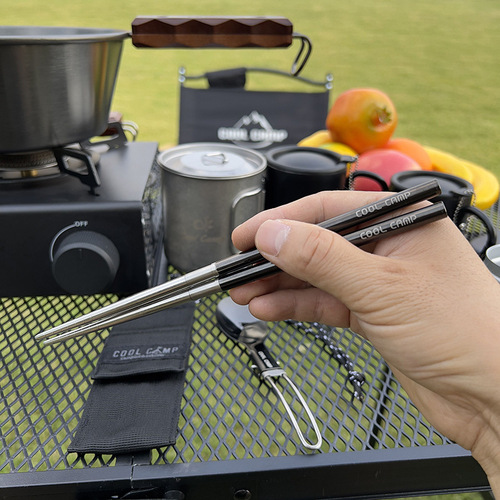 Outdoor camping 304 stainless steel folding spoon and chopsticks set picnic mountaineering cycling travel portable tableware