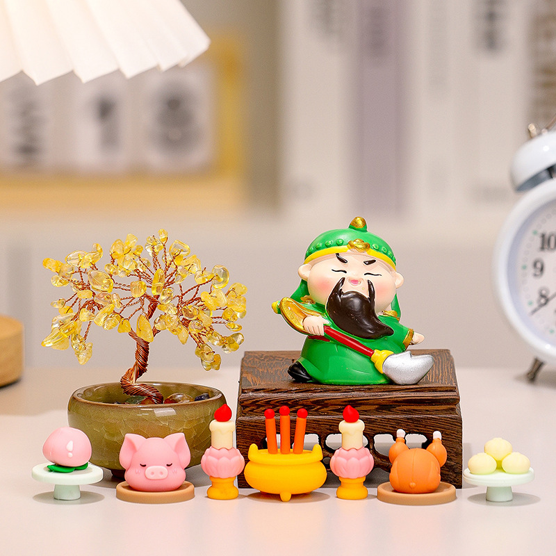 菩薩が五方の富の神を祝福します、ホームオフィスワークステーションのデスクトップ装飾品、シトリンツリー、小さな妖精が供物を捧げます|undefined
