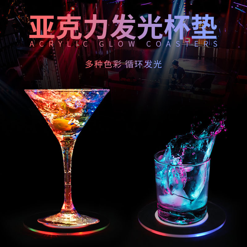 Posavasos luminosos acrílicos Bar KTV Atmósfera Posavasos de cerveza Sala de música Fabricante de posavasos flash de colores LED