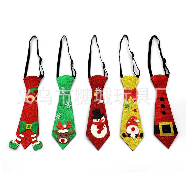 Navidad corbata adornos fieltro booglit tela brillante decoración muñeco de nieve rojo alce árbol de Navidad corbata
