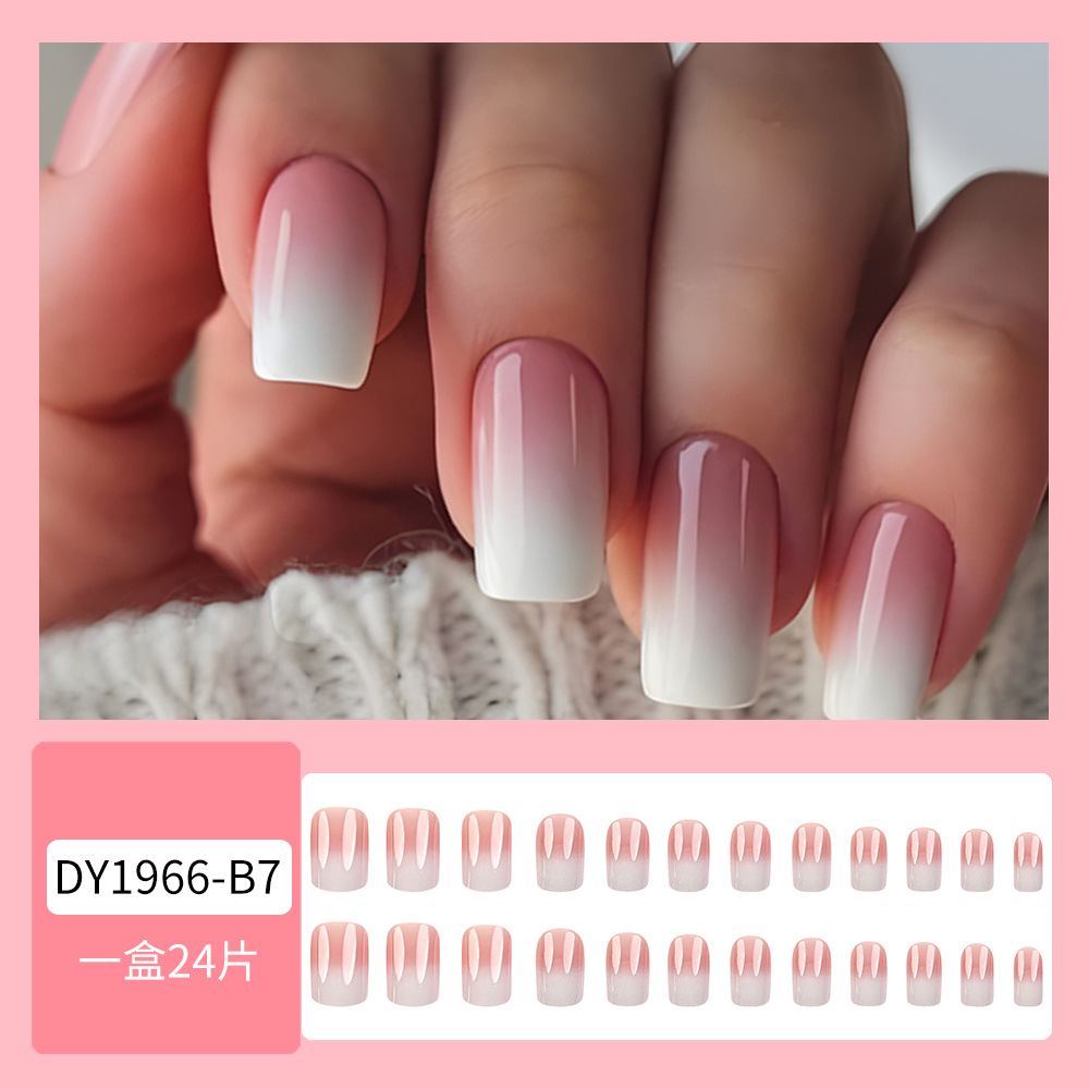 Parche de uñas desmontable degradado blanco rosa simple, parche de uñas suave y dulce, armadura portátil de venta caliente transfronteriza terminada