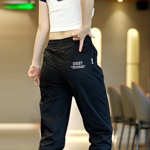 2025 Ice Silk Summer Working Clothes Back Pocket Elastic Waist Quick Dry Casual Pants Men Loose Large Size Sports Trousers 