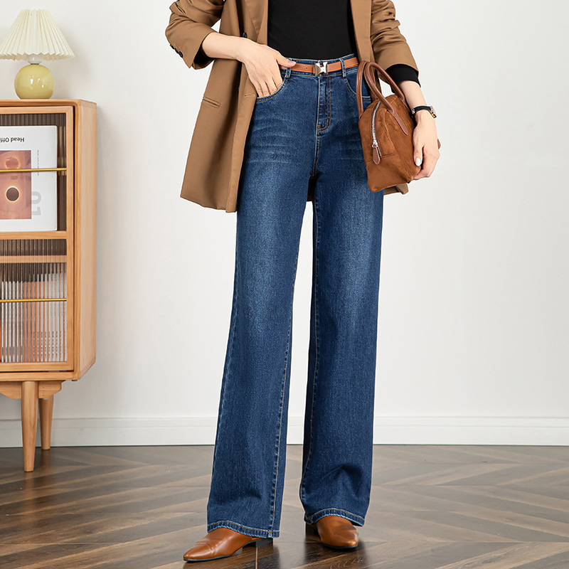 If Clearance Sales Are Available, Embroidered Jeans for Women, 2026 Spring, High-Waisted, Loose-Fitting, Slimming, Wide-Leg, Floor-Length Straight Pants 22125t