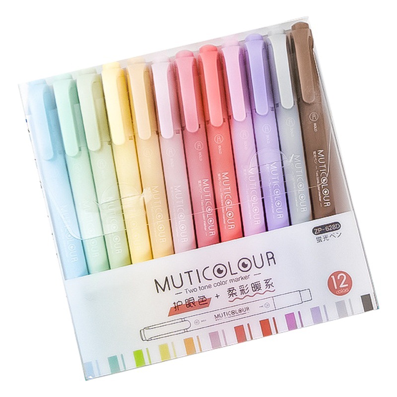 Nueva pluma fluorescente de doble cabeza de color pluma de marcado de color retro para estudiantes macaron Morandi pluma de marcado de color claro de gran capacidad