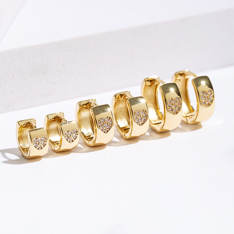 13g Weight Copper Ear Needle Material Zircon Inlay Material Earrings Classification 1 Pair Quantity Daily Occasion Copper Material Heart Shape Pattern Women's Gender Polished Finish Plating Design Lady Style 1 Pair Lady Heart Shape Plating Copper Zircon Earrings 11