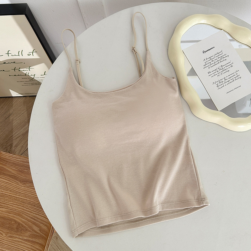 La primavera y el verano nueva belleza espalda camisola mujeres con almohadilla en el pecho fijo Copa interior y exterior desgaste camisola tubo Top bottoming chaleco mujeres