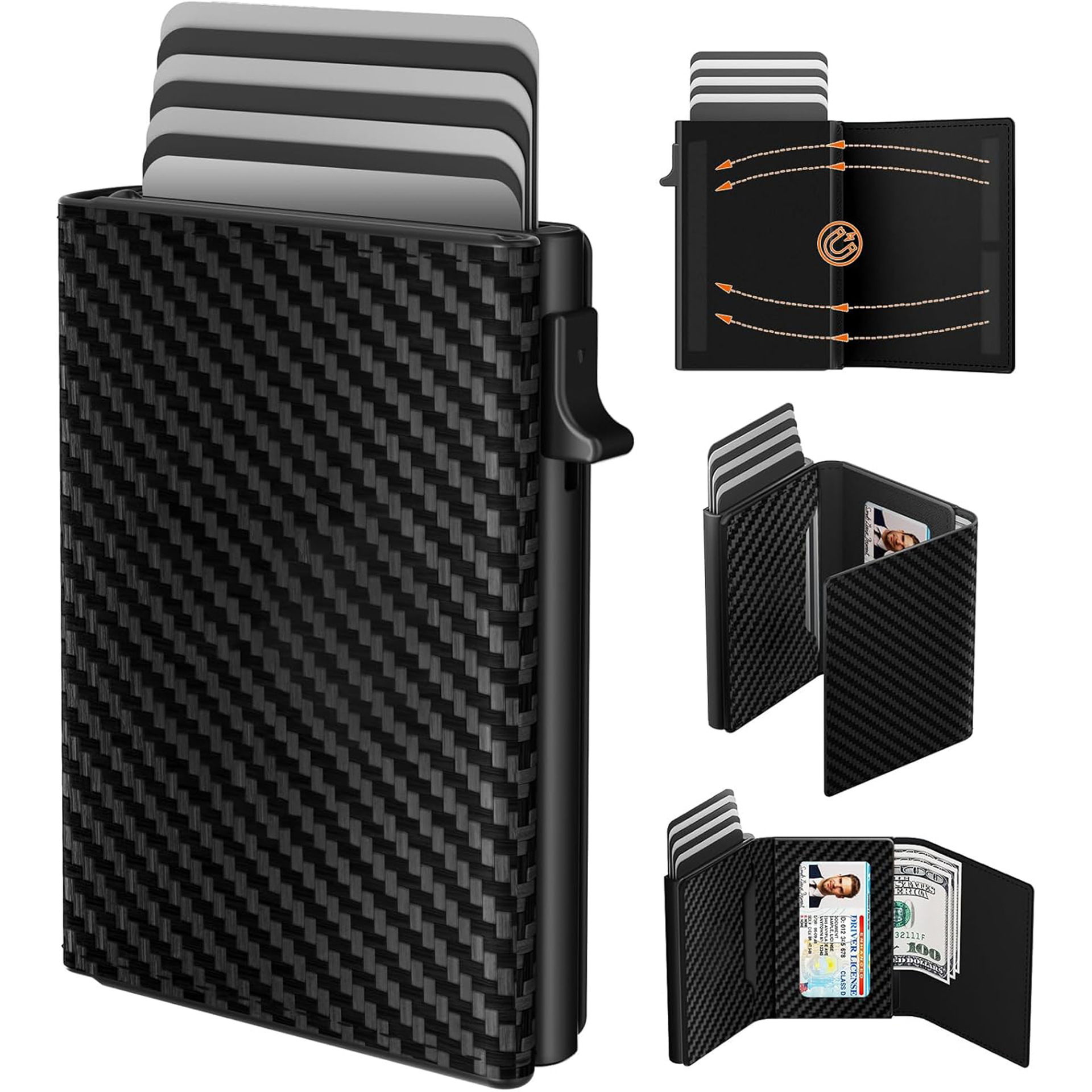 Personalizado comercio exterior gran capacidad multi-tarjeta cartera automática pop-up caja de tarjetas metálicas antirrobo cepillo de negocios cartera de hombre