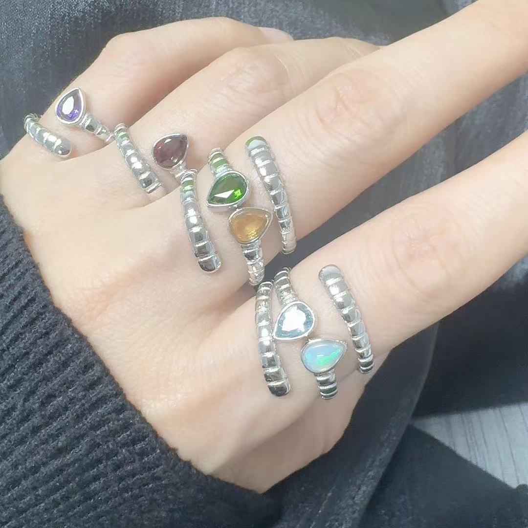 3g Weight Open Rings Classification Adjustable Ring Size 1 Piece Quantity Daily, Street Occasion 925 Sterling Silver, natural stone, Crystal Material Geometric Pattern All Seasons Season Women's Gender Simple Style, Classic Style Style 925 Sterling Silver Natural Stone Crystal Geometric Open Rings 24