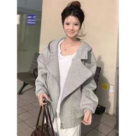 又酷又飒宽松洋气机车外套女欧货2025年春秋设计感中长款连帽卫衣