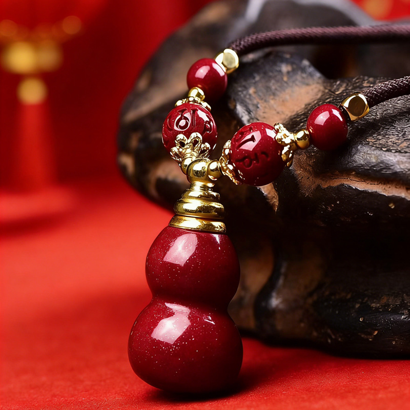 Muirui Imitation Purple Gold Sand Cinnabar Heart Pendant for Men and Women, Five Blessings Heart Pendant, Low Content Cinnabar Pendant for Women