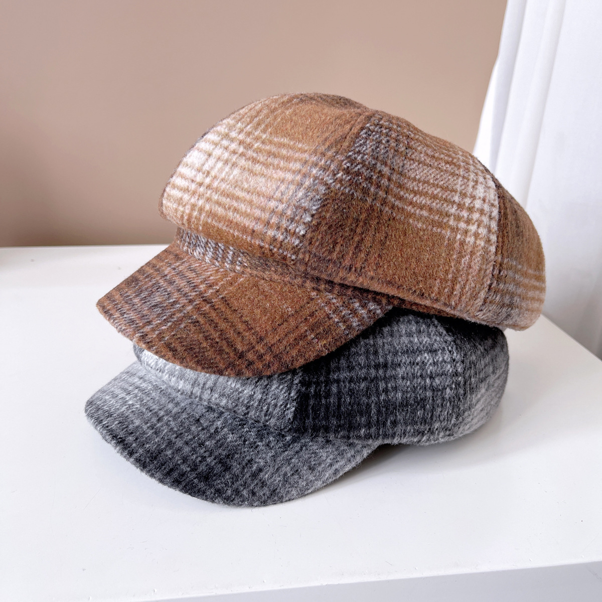 Women's Simple Style British Style Plaid Wide Eaves Beret Hat display picture 1