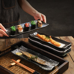 Cross-border Japanese ceramic plate commercial creative cuisine sushi sashimi long plate hotel saury plate rectangular plate