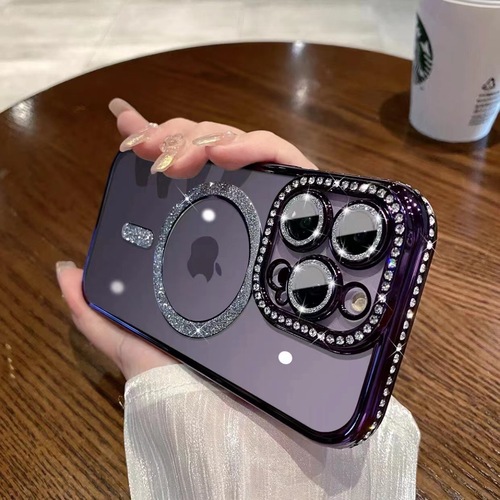 Applicable to iPhone17promax side drill magnetic transparent leak mark mobile phone case Apple 16 electroplated TPU protective case.