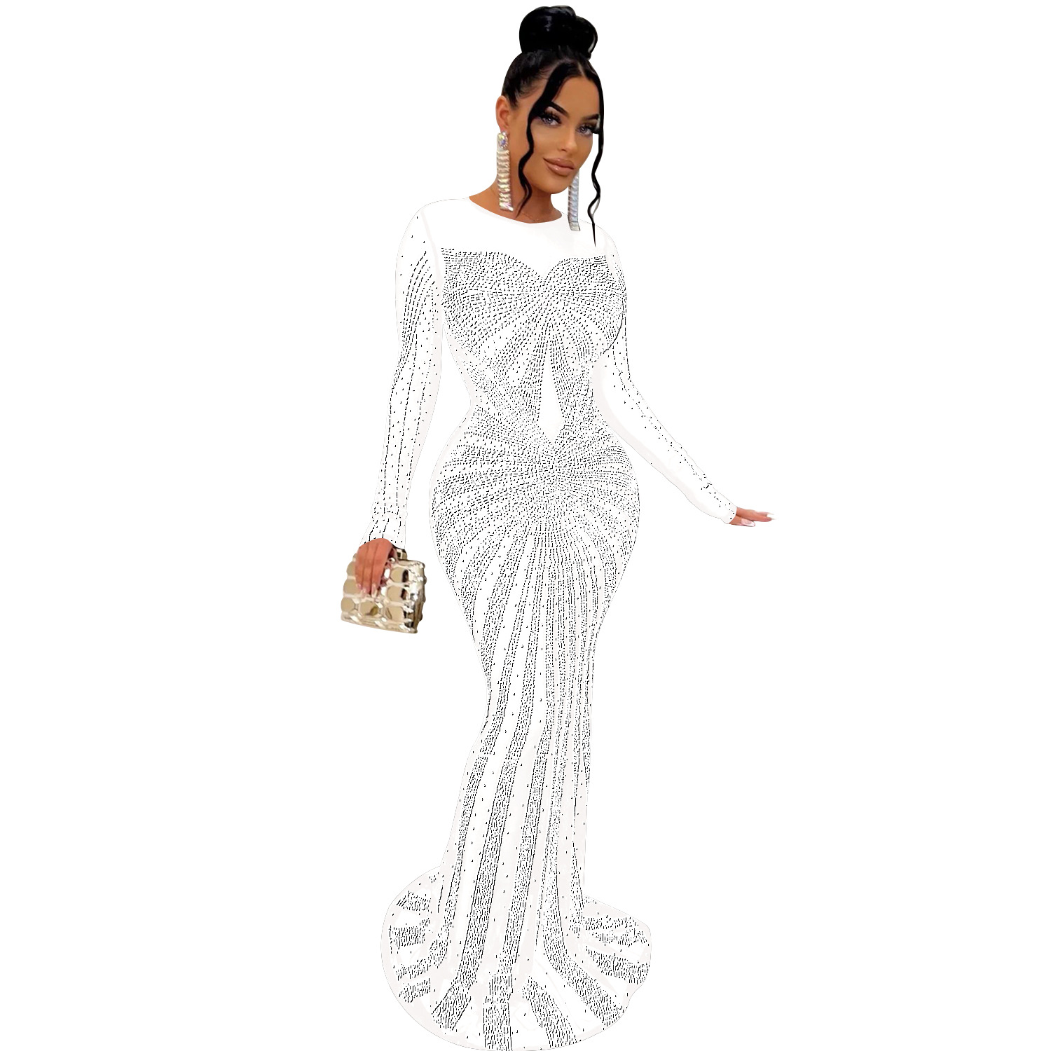 Women's Sheath Dress Elegant Round Neck Diamond Long Sleeve Solid Color Maxi Long Dress Banquet Party Street display picture 39