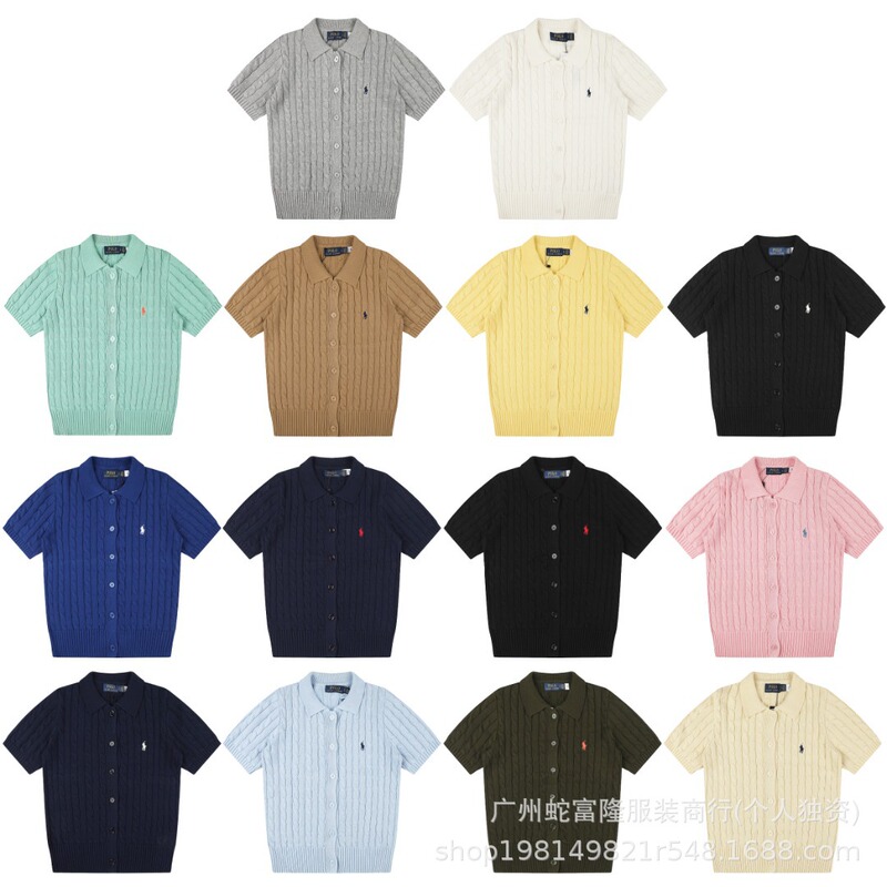 2026 Spring/Summer New Rl Polo Turn-Down Collar Solid Color Horse Embroidery Logo Knitted Cardigan Short Sleeve Wholesale