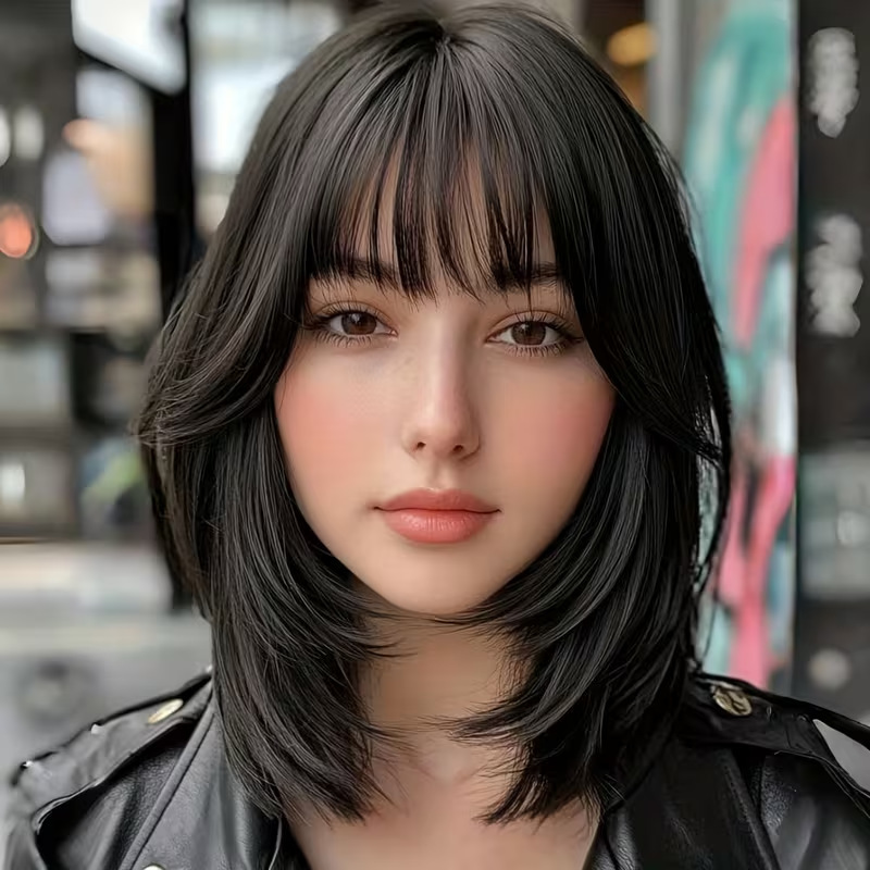 Bob Short Straight Hair Red Wig with Bangs Synthetic Fiber Heat-Resistant Fiber Red Wig 12inch Daily Use