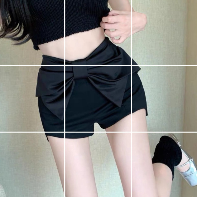 여성용 리본 반바지 여름 하이 웨이스트 디자인 불규칙 슬리밍 핫 팬츠 5482