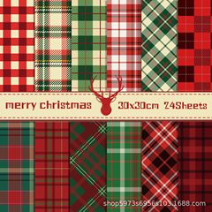 WW038格子縞クリスマスクリスマスツリー手帳素材紙クリップカード作成背景紙