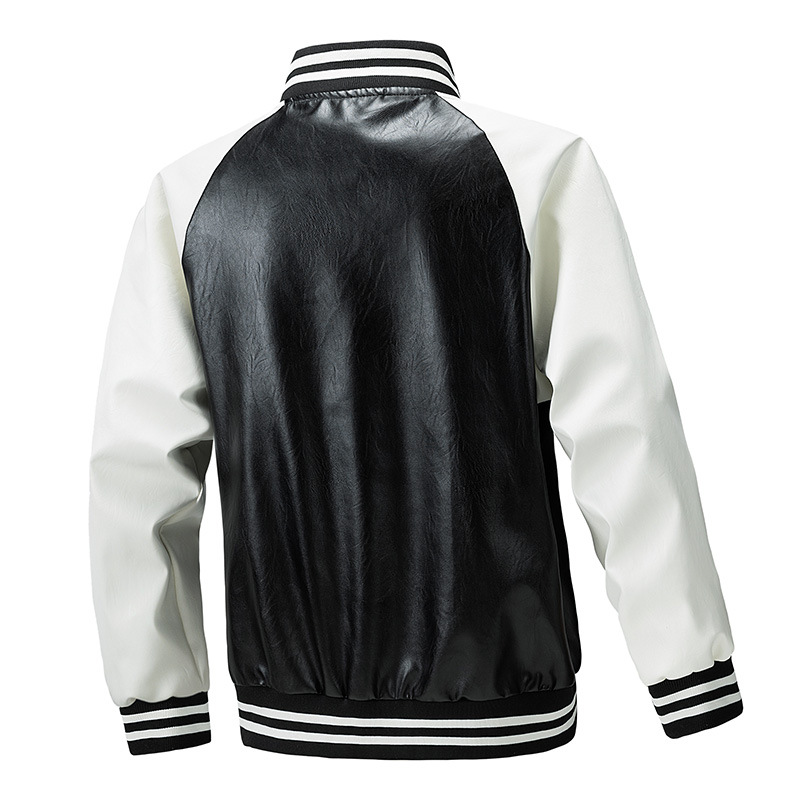 Transfronterizos de moda de gran tamaño, abrigo de cuello vertical, comercio exterior ocio, primavera y otoño, nuevo tipo suelto de chaqueta de cuero de locomotora de hombre