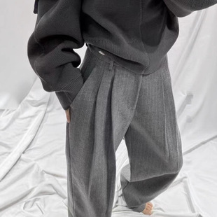 Chao-level recommendation!Gray designer trousers for women spring new high waist drape casual wide leg long trousers