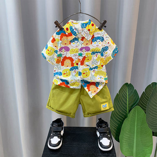 Boys' Summer Shirt Set Cartoon Cool  New Style Cool Kids Baby Vacation Casual Short Sleeve Shirt