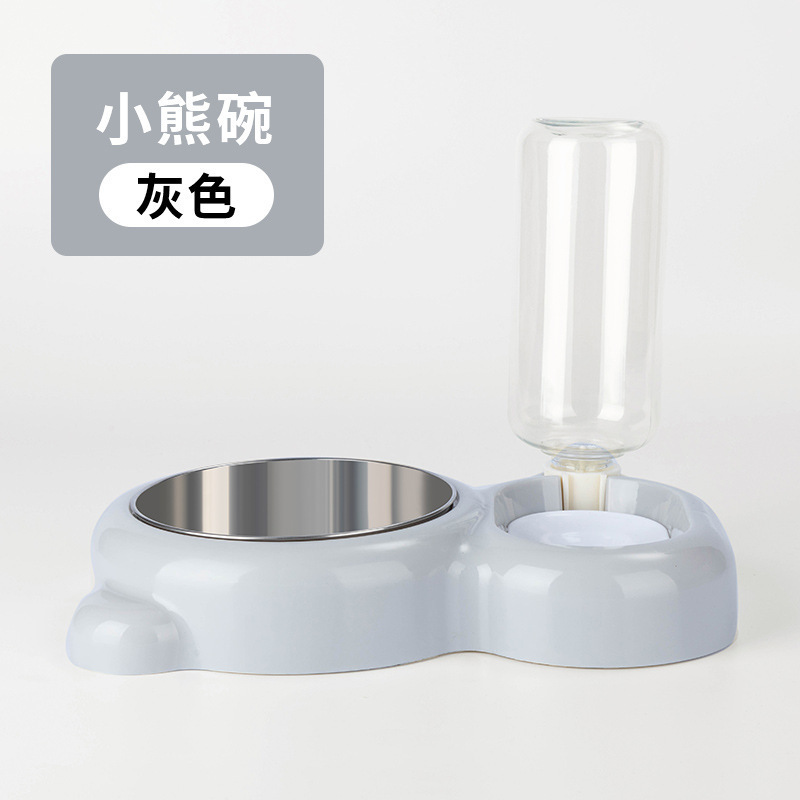 Oso mascota doble tazón gato perro alimentación automática fuente de agua potable a prueba de humedad boca partición de doble propósito perro tazón entrega al por mayor