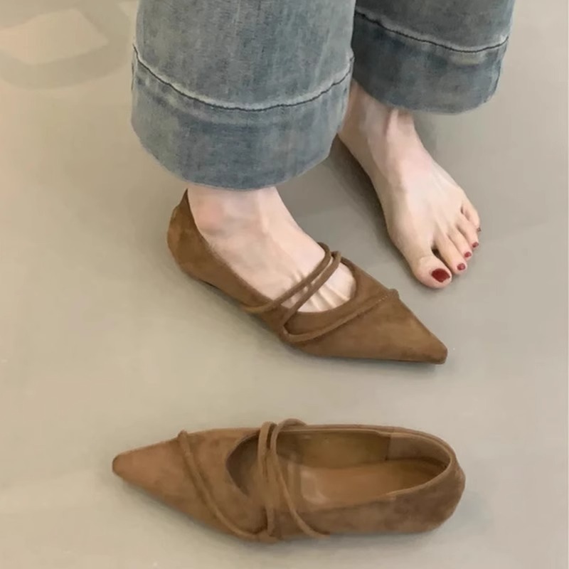 韓国版の靴の女性2025の新型の春秋の先の細いベルトの浅い口のファッションの百合の内で高くなる晩の風のフラットシューズ|undefined